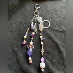Purple and Silver Beaded Bag Charm/Keychain